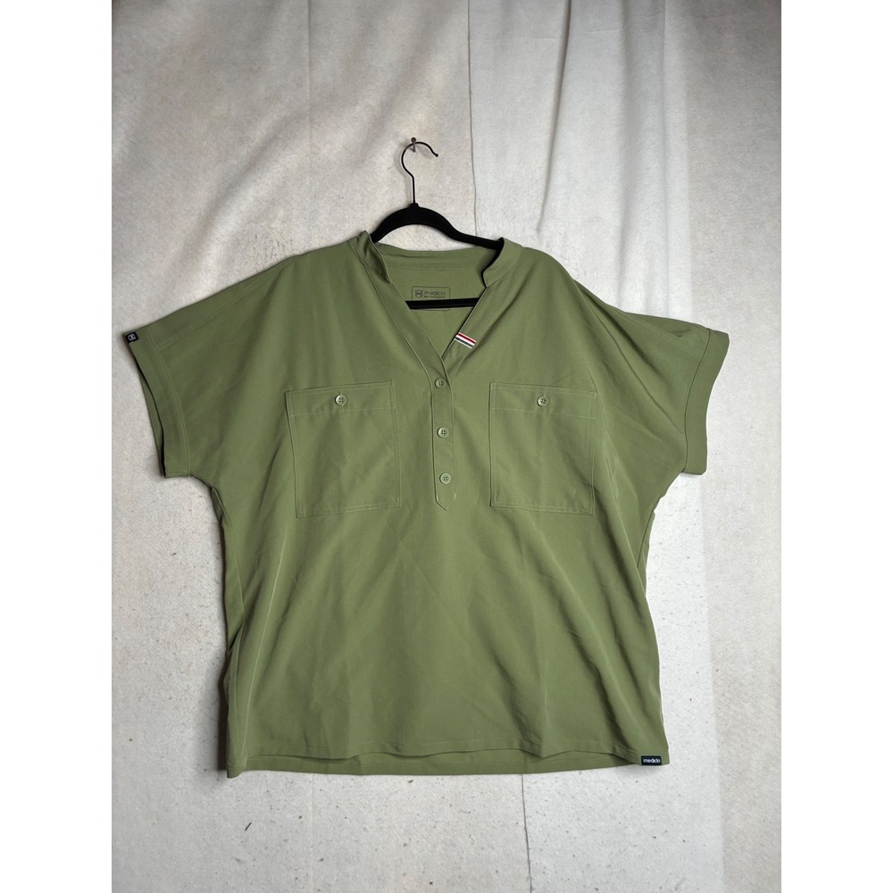 Mediclo Sustainable Scrub Top XXL Green Short Sleeve Button Pocket FT3015R